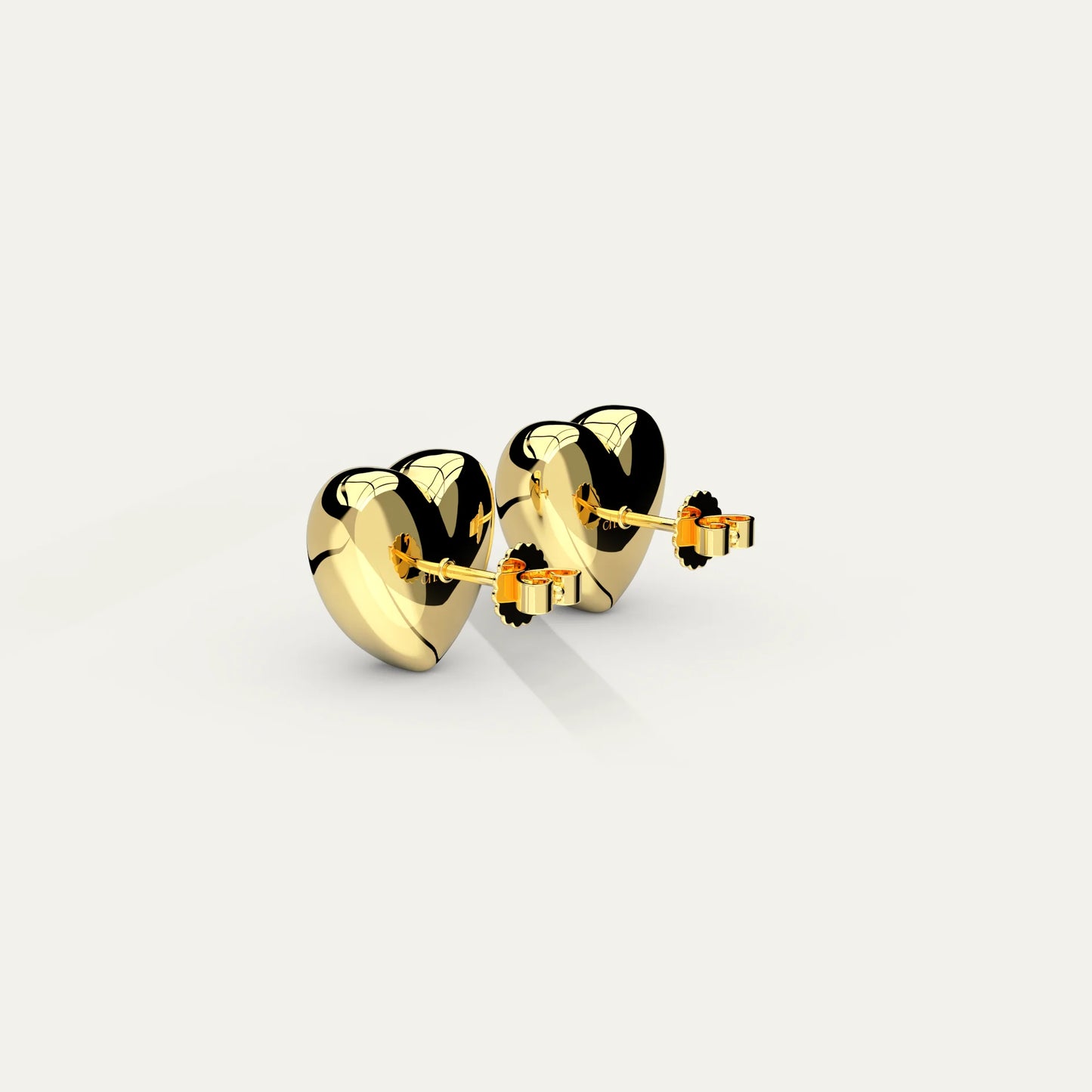 18K Gold Puffy Heart Stud Earrings – S925 Hallmark and Butterfly Clasp Closure View