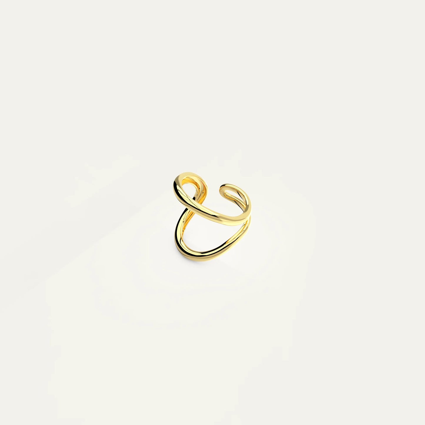 Swirl Ring in 18K Gold – Side View Showing Fluid, Open Curve and High-Polish Finish