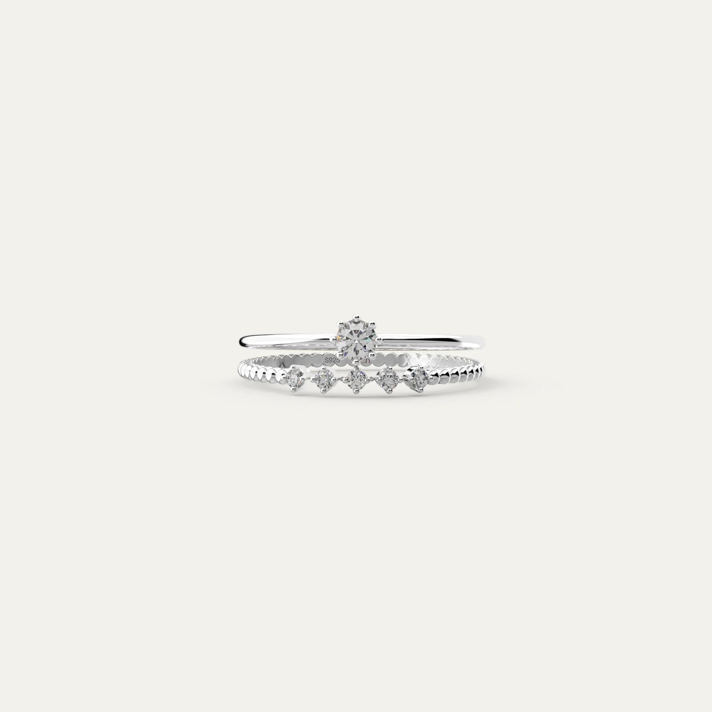 Goldmacher Ara 925 Silver Moissanite Stacking Rings – 0.1ct Total Sparkle for Affordable, Lightweight Everyday Elegance.