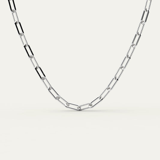 Goldmacher Bold Chain Necklace – Rhodium Plated 925 Silver with Structured Elongated Links