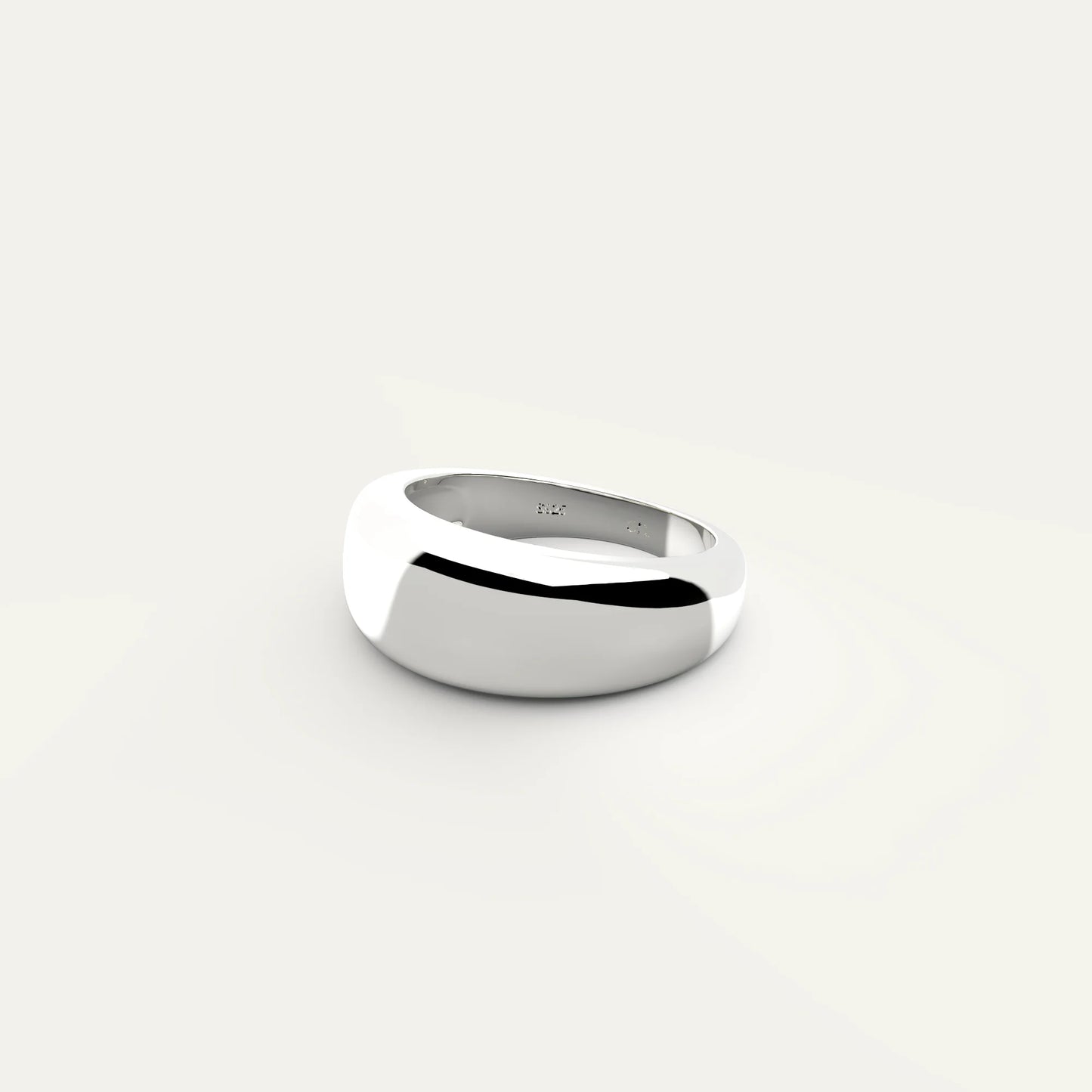 Inner Detail of Bold Dome Ring – Rhodium Plated 925 Silver with Logo and S925 Marking