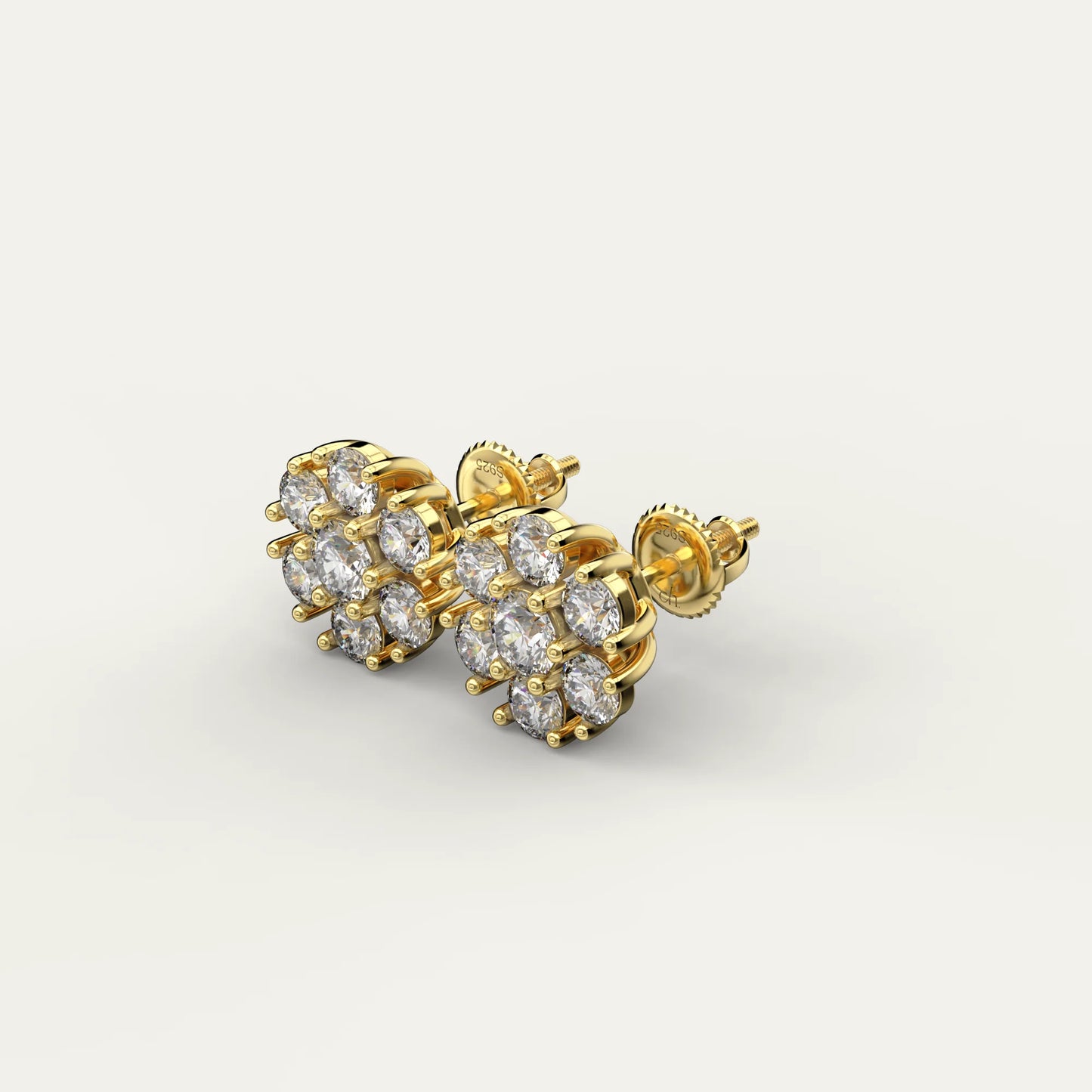 Goldmacher Calytrix 18k Gold-Plated Floral Cluster Earrings – Round Moissanite Stones for Timeless Elegance and Ethical Everyday Luxury.