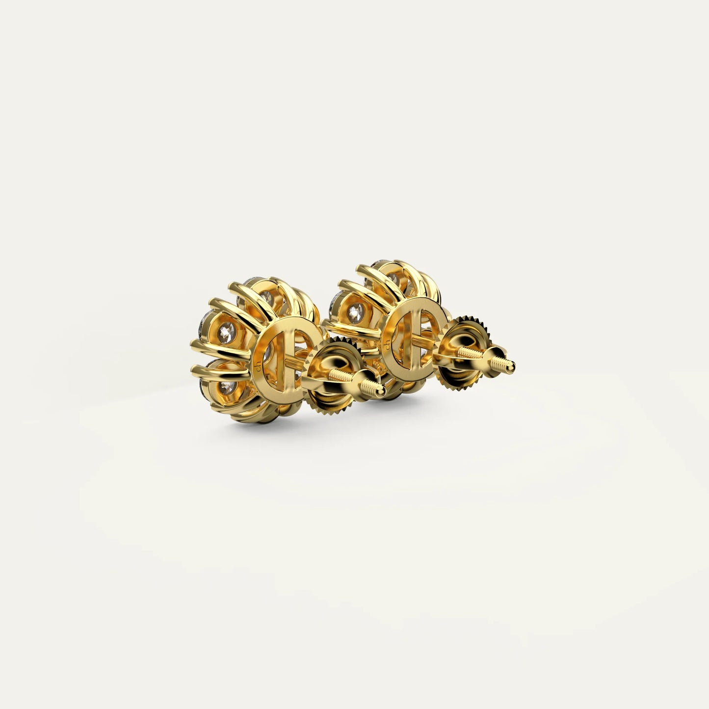 Goldmacher Calytrix 18k Gold-Plated Floral Moissanite Earrings – Round Stone Cluster Design for Bridal, Anniversary, or Heirloom Styling.