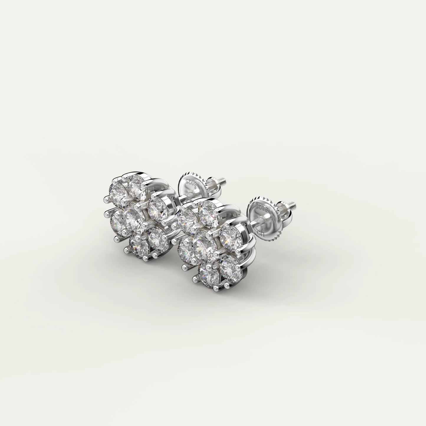 Goldmacher Calytrix Sterling Silver Floral Cluster Earrings – Round Moissanite Stones for Hypoallergenic, Lightweight Everyday Elegance.