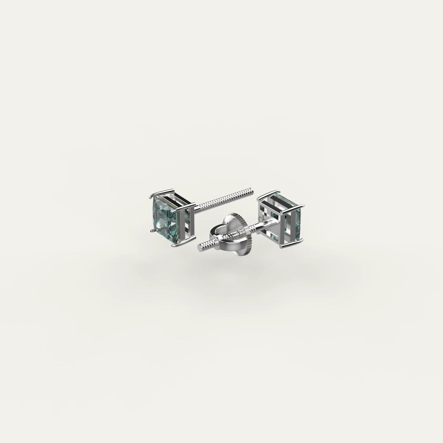 Goldmacher Dara 925 Silver Princess-Cut Green Moissanite Studs – Affordable Luxury for Unique Gifts or Statement Jewelry.