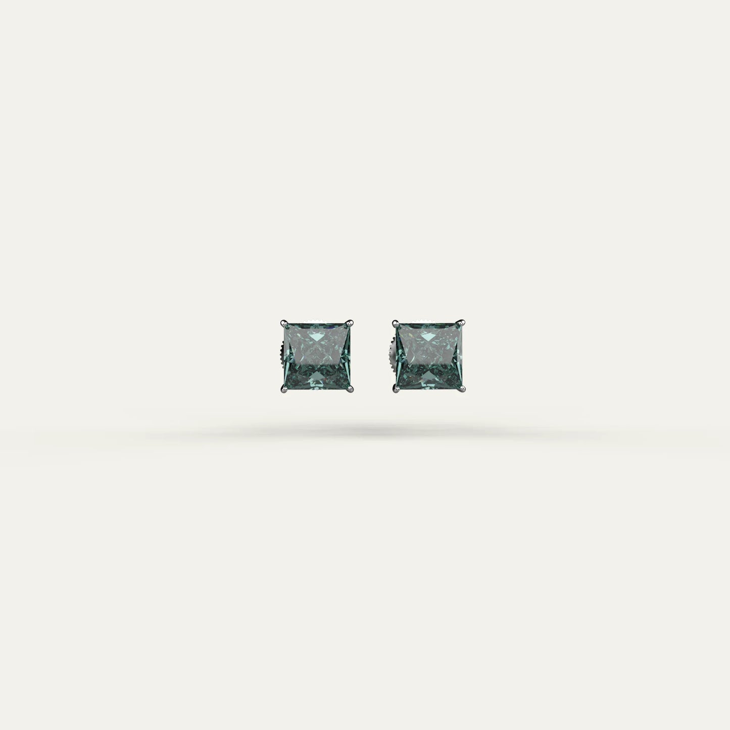 Goldmacher Dara silver stud earrings with green princess-cut moissanite