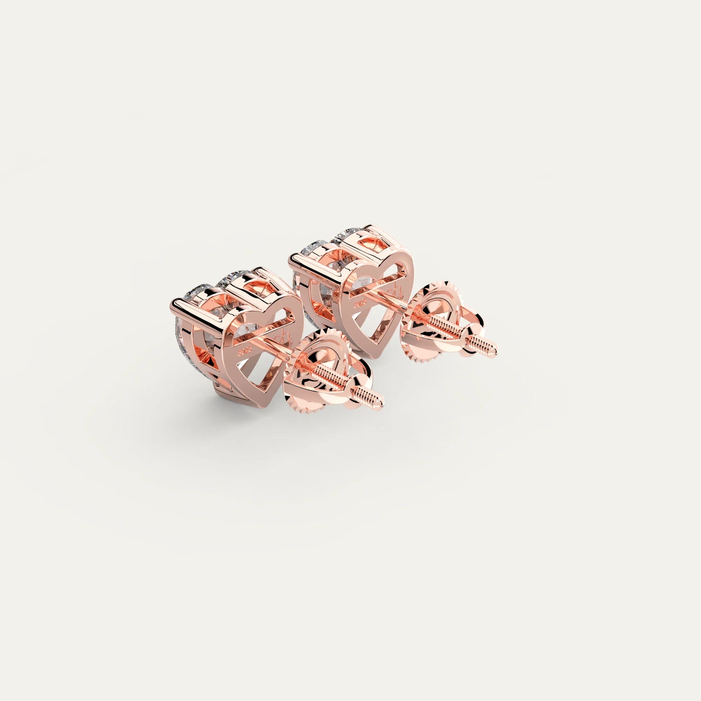 Goldmacher Elora 18k Rose Gold-Plated Heart Moissanite Studs – Lightweight, Durable Design for Sensitive Skin or Timeless Everyday Elegance.