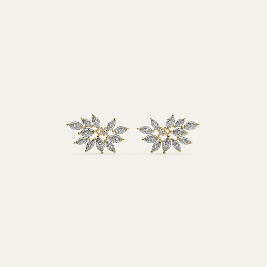 Goldmacher Fleur Spark earrings – 18K gold-plated cluster studs with marquise zircon stones, front-facing view