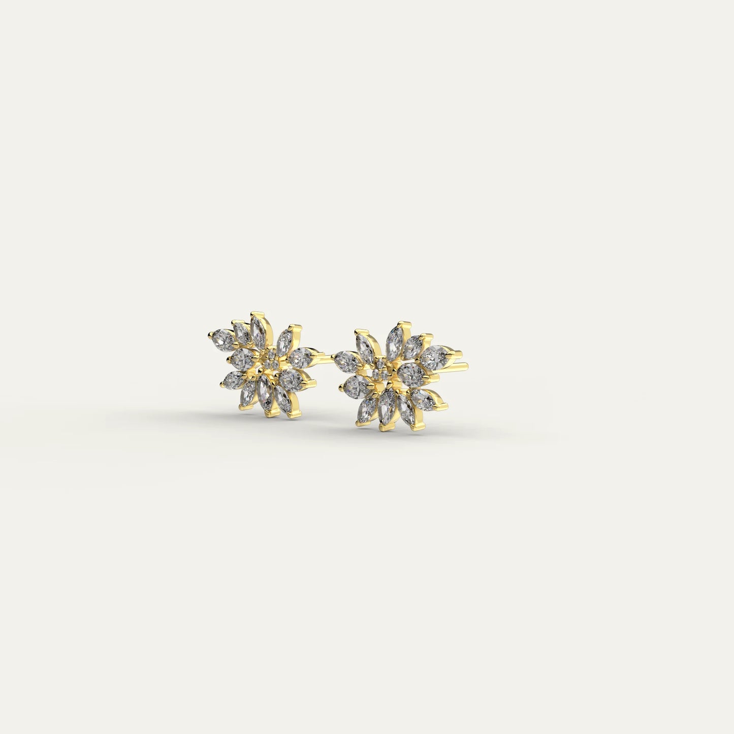 Side view of Fleur Spark earrings by Goldmacher in 18K gold – floral-inspired zircon design