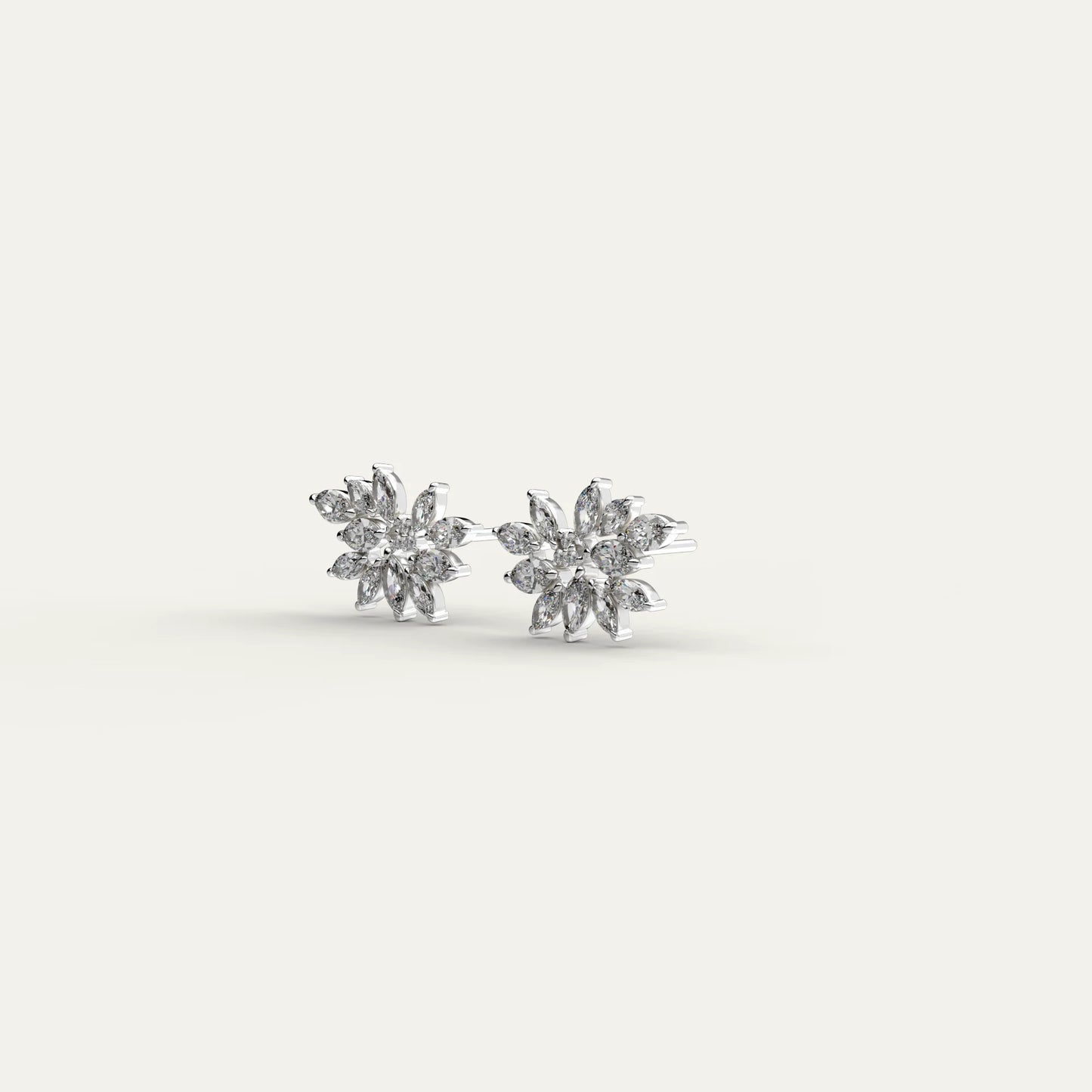 Goldmacher Fleur Spark earrings in silver – side angle of marquise zircon floral arrangement