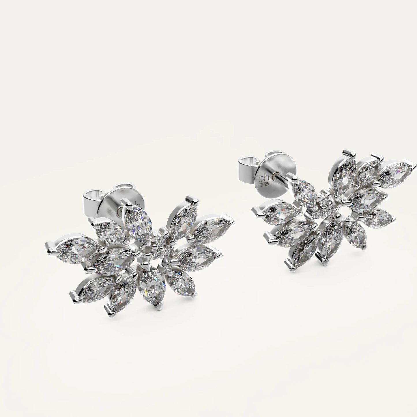 Statement earrings by Goldmacher in silver – Fleur Spark design with radiant marquise-cut zircon stones