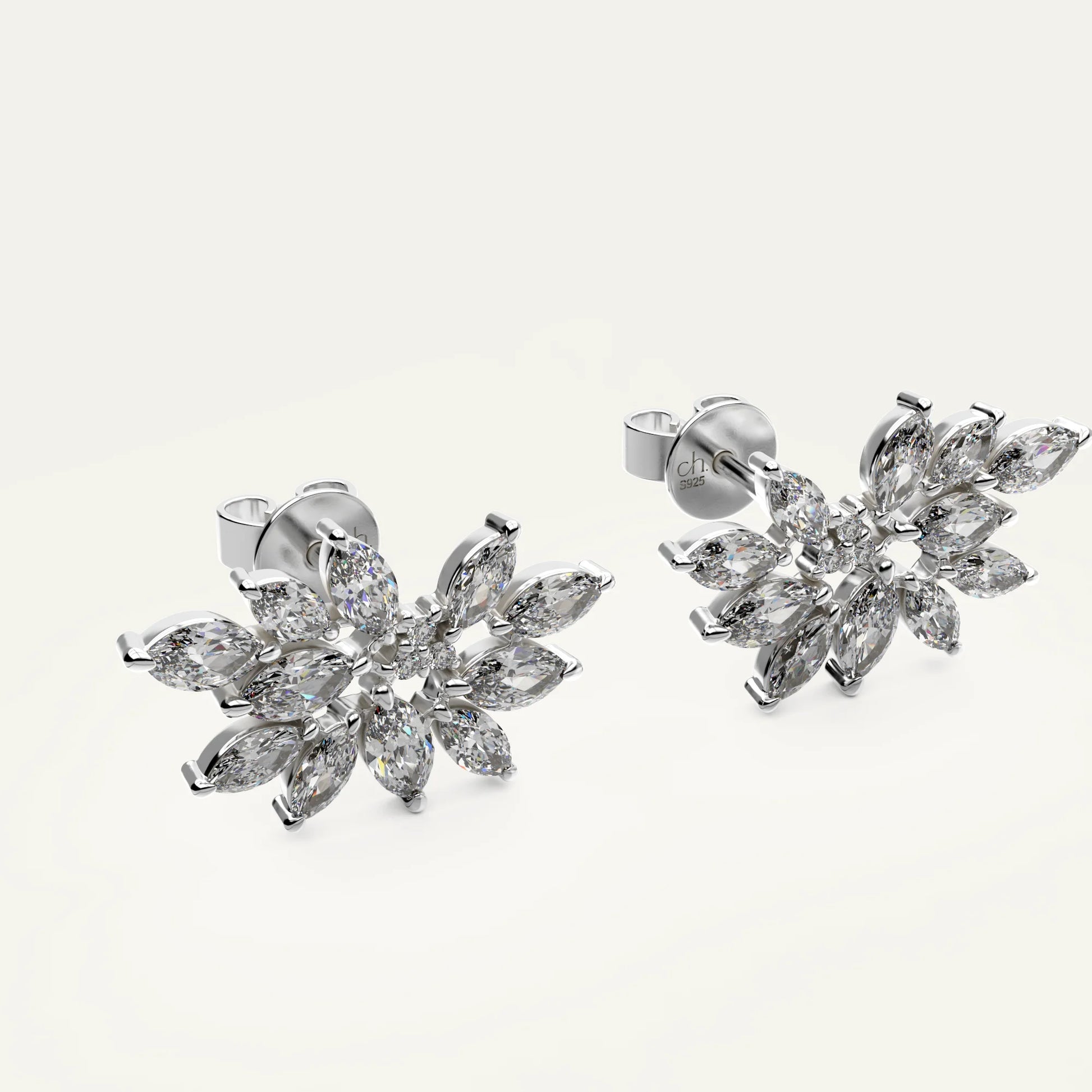 Statement earrings by Goldmacher in silver – Fleur Spark design with radiant marquise-cut zircon stones