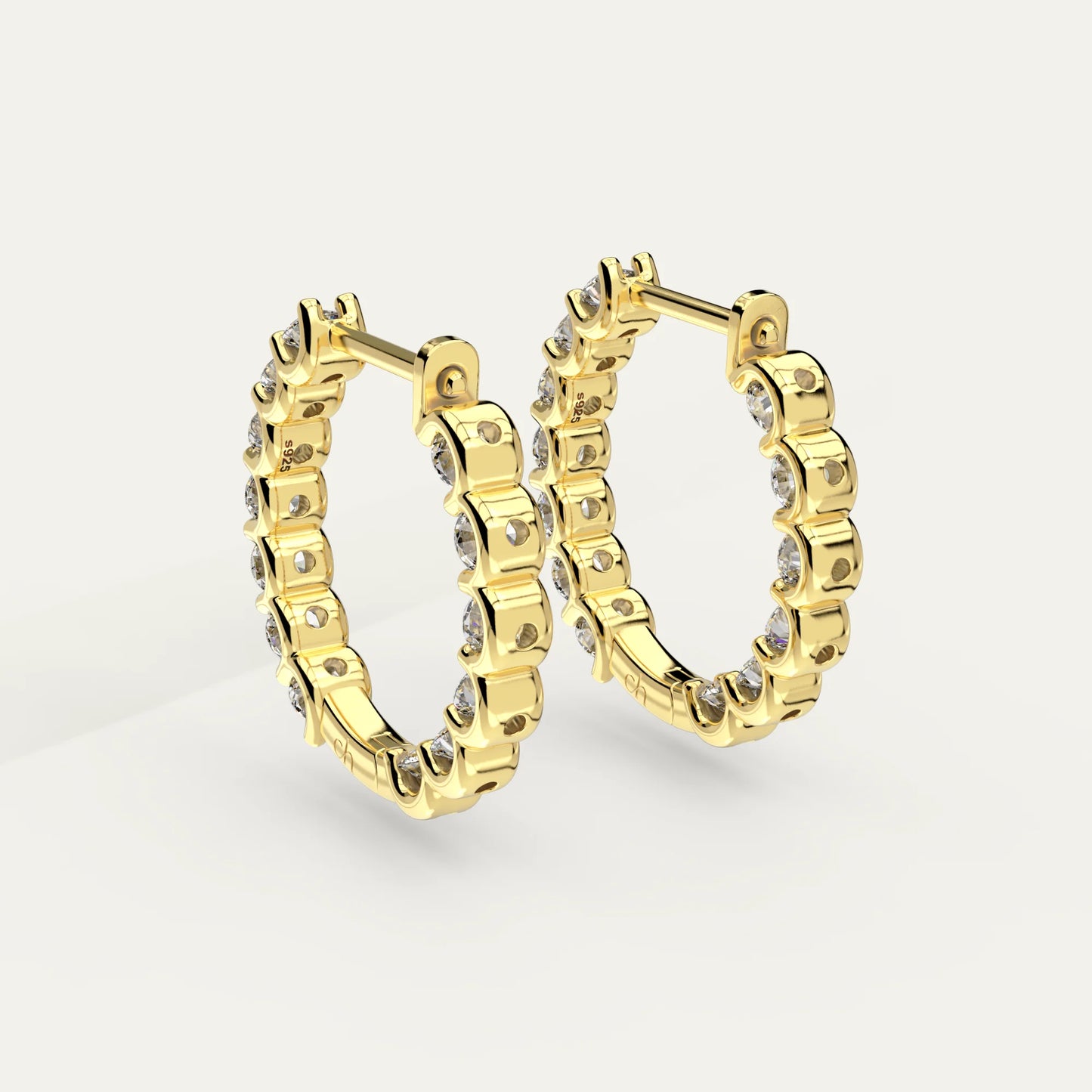 Goldmacher Heaven Hoops 18k Gold-Plated Huggies – 26 Round Moissanites (2.6ctw) with Secure Prong Settings for Daily or Evening Wear.