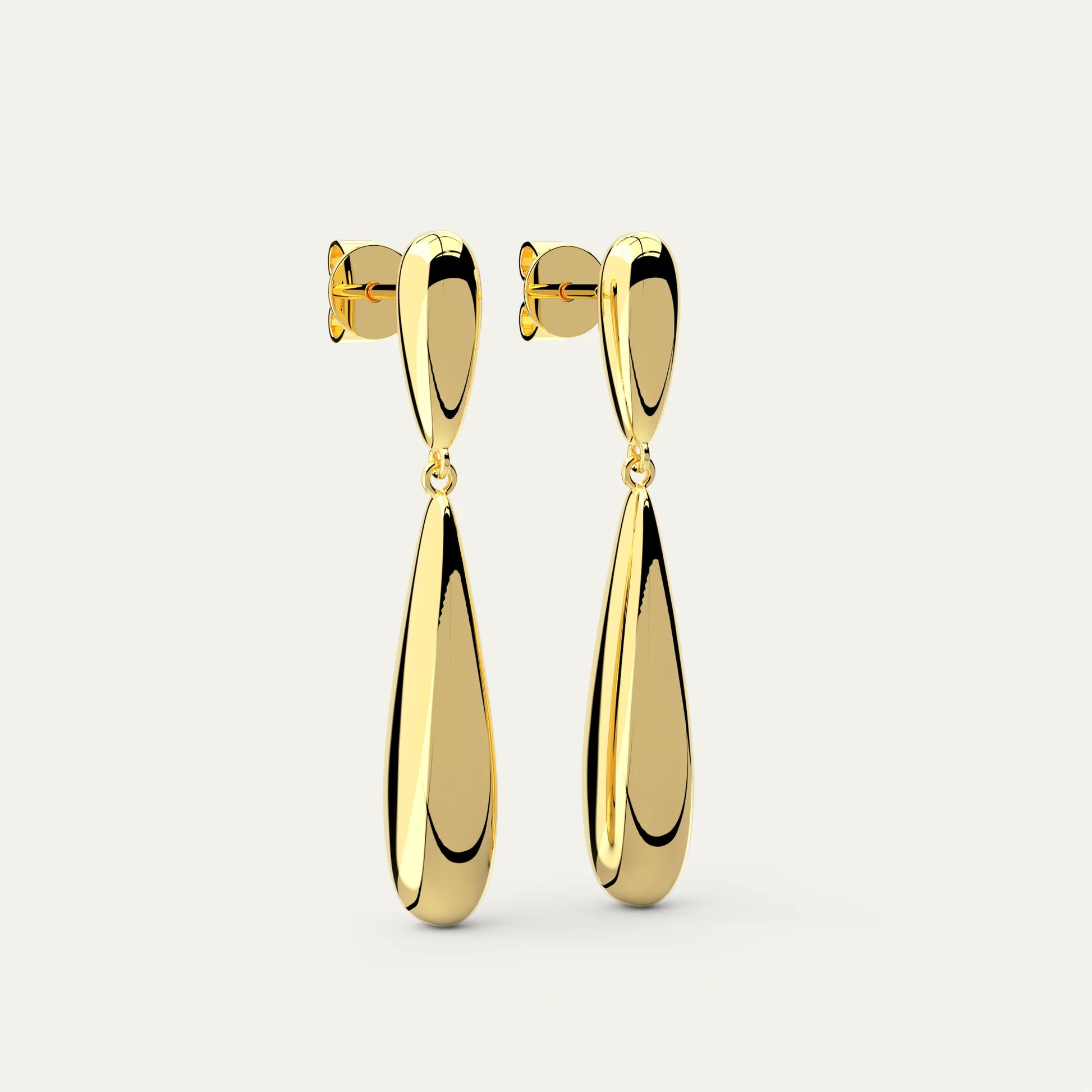 Long Drop Earrings – Sculpted 18K Gold Finish with Fluid Movement and Minimalist Silhouette