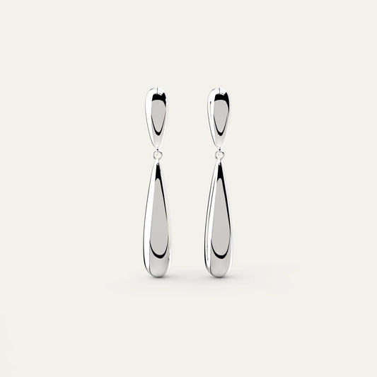 Goldmacher Long Drop Earrings – Rhodium Plated 925 Silver with Mirror-Finish Elongated Drop Design