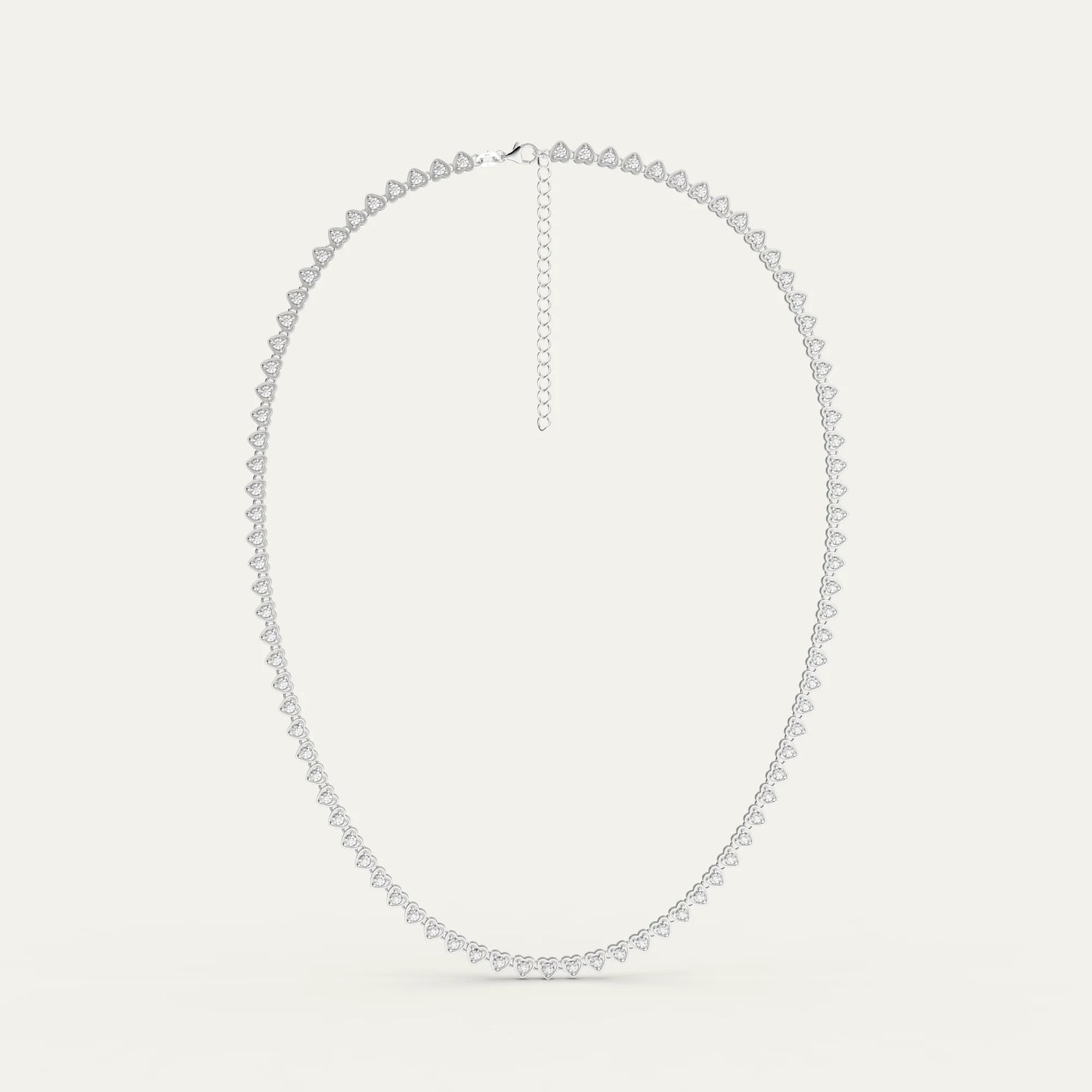 Lover’s Line Necklace – Heart Prong Detail and S925 Clasp on Rhodium Plated Silver Chain with Zircons