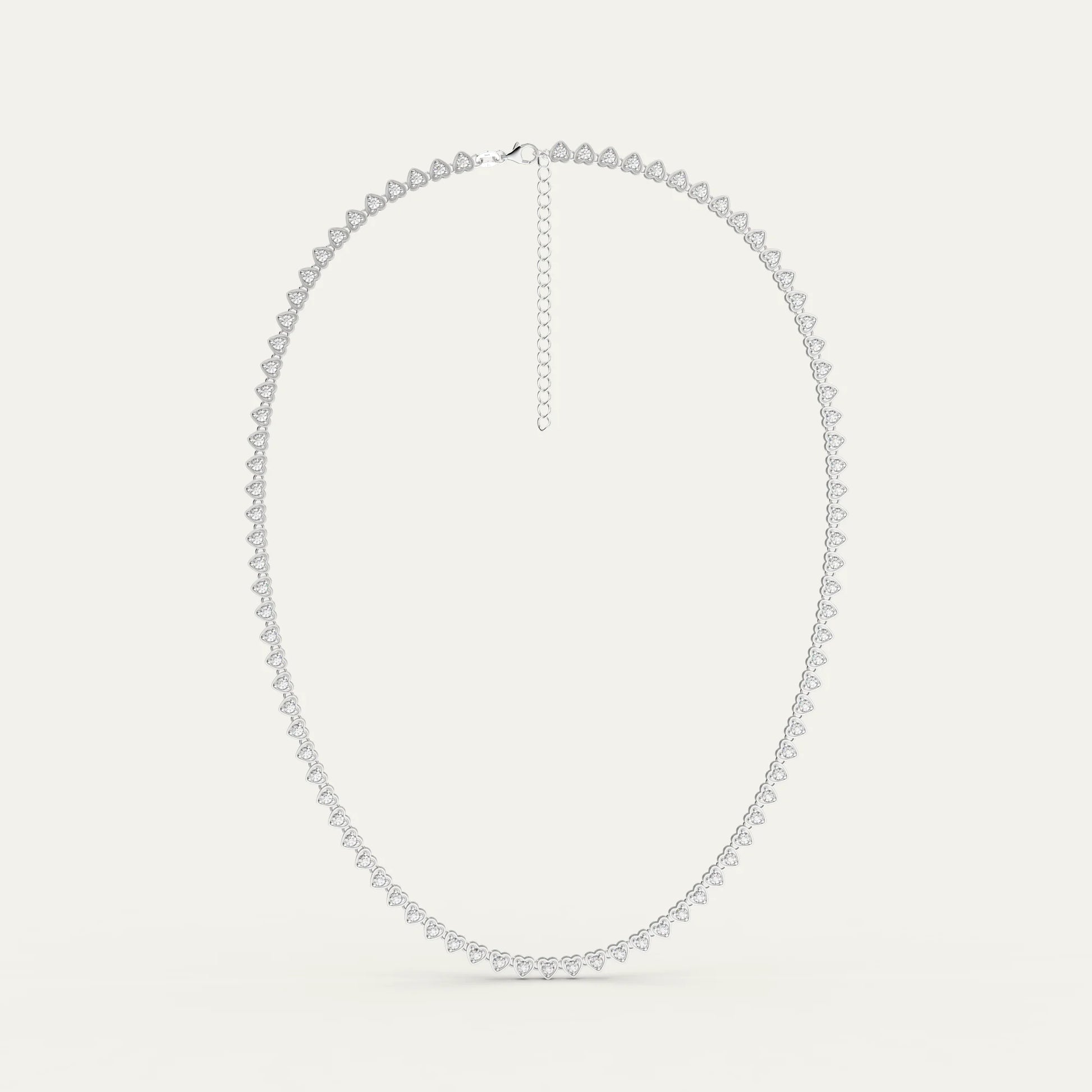 Lover’s Line Necklace – Heart Prong Detail and S925 Clasp on Rhodium Plated Silver Chain with Zircons