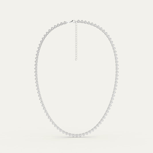 Lover’s Line Necklace – Heart Prong Detail and S925 Clasp on Rhodium Plated Silver Chain with Zircons