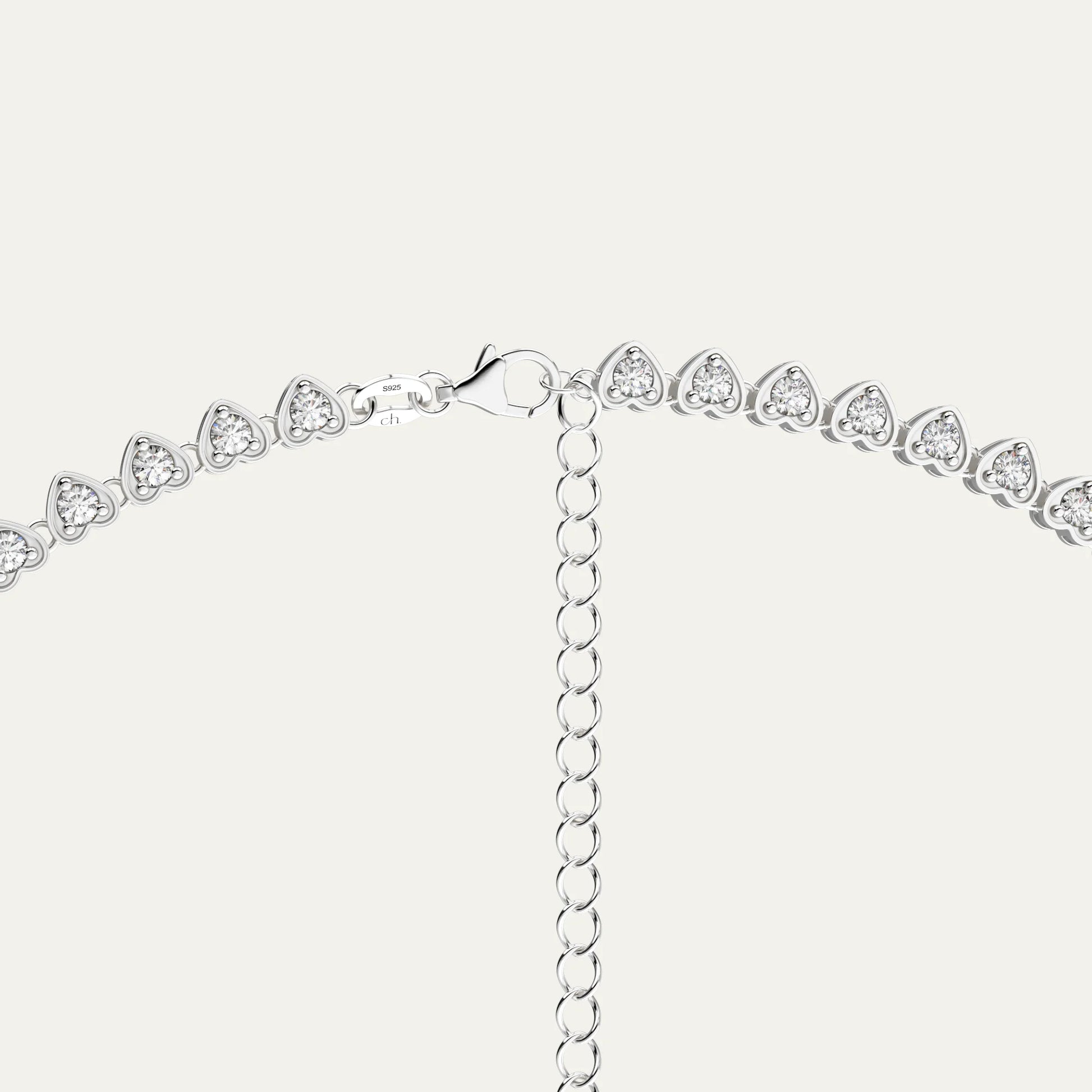Lover’s Line Necklace – Silver Heart Chain Set with Sparkling Zircons, Styled for Modern Romantic Looks 2