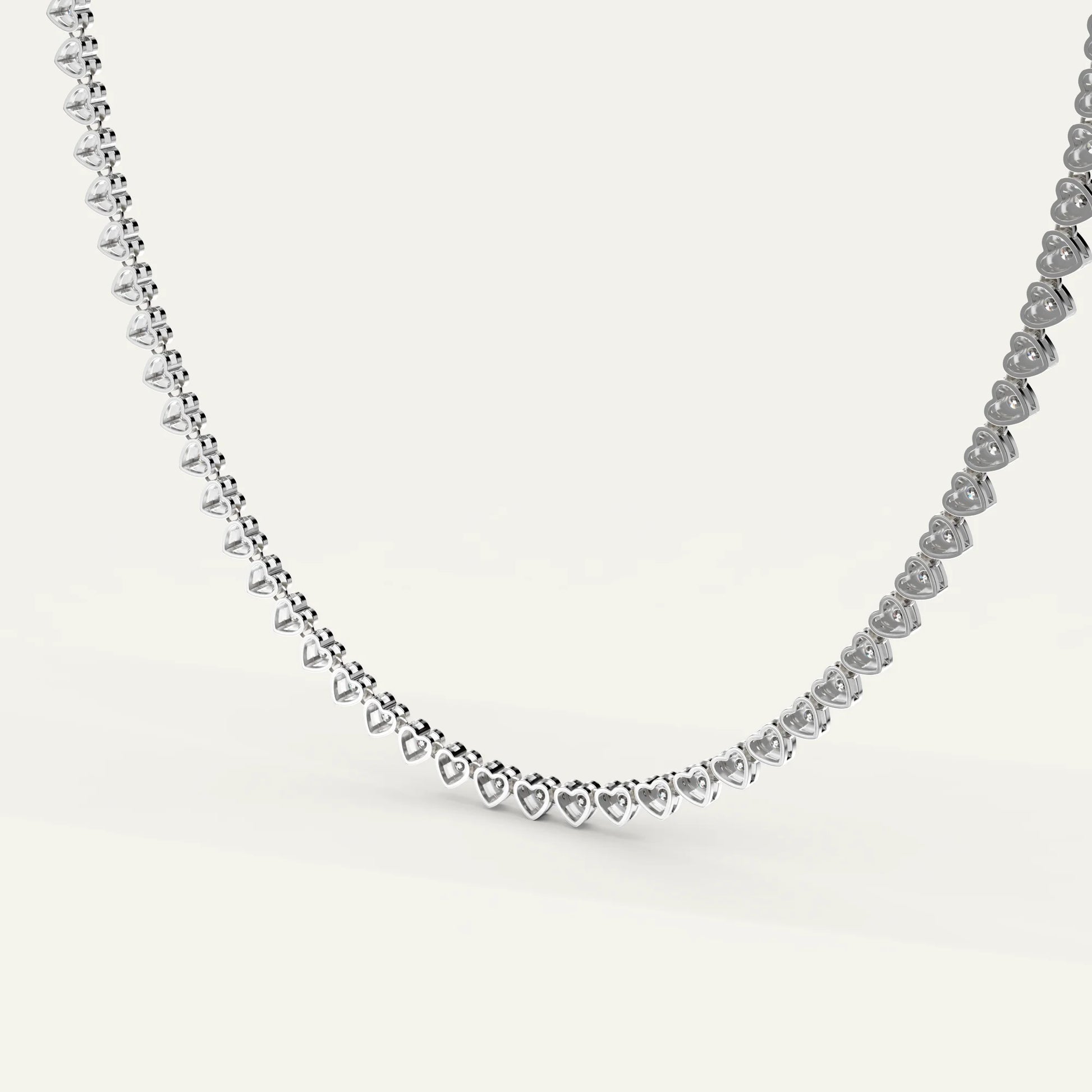 Lover’s Line Necklace – Silver Heart Chain Set with Sparkling Zircons, Styled for Modern Romantic Looks