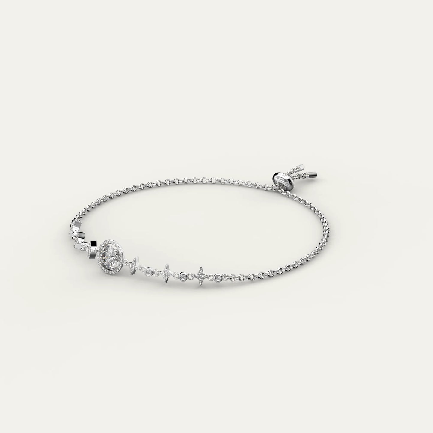 Goldmacher Lyric Adjustable 925 Silver Bolo Bracelet – Round Moissanite and Star Accents for Modern, Versatile Everyday Styling