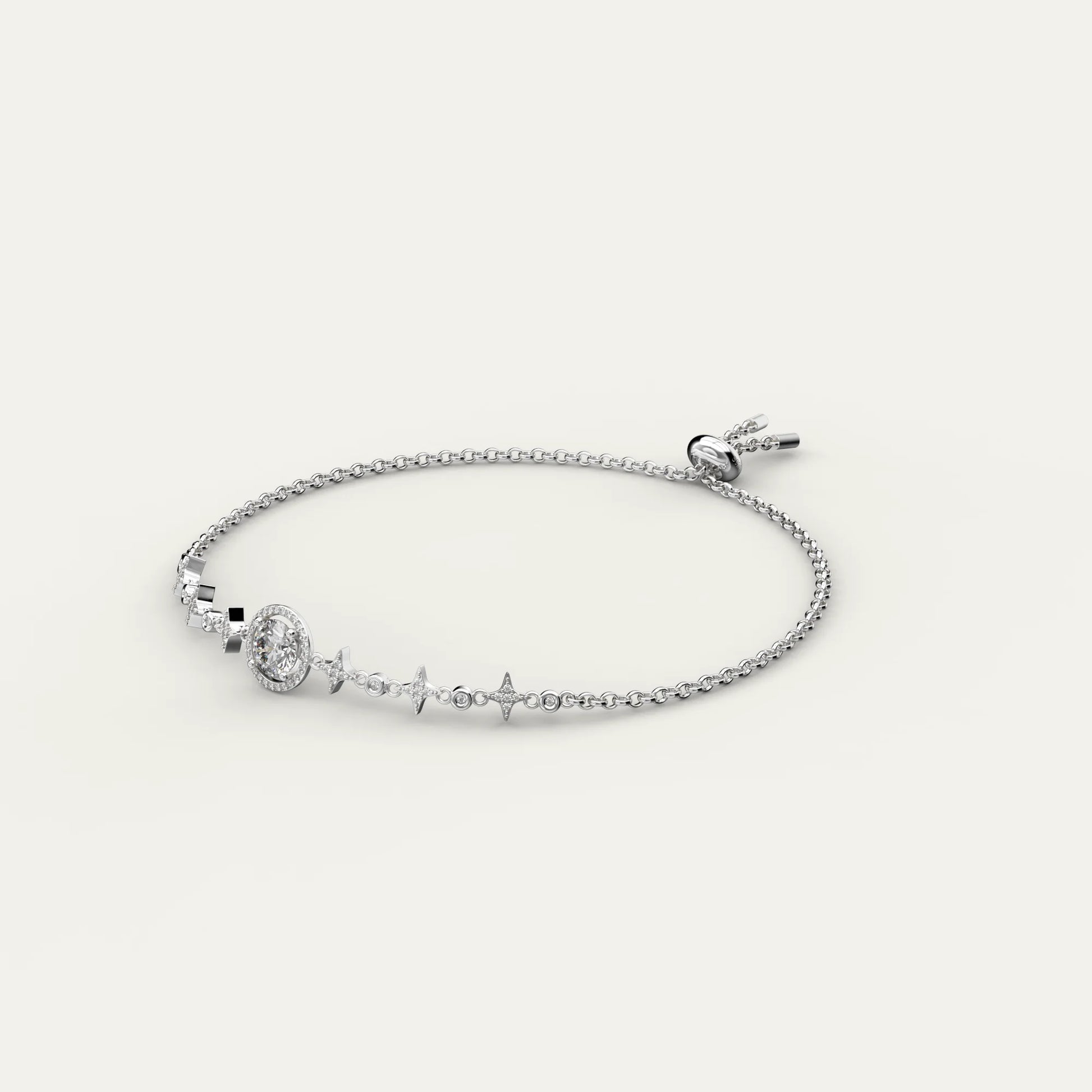 Goldmacher Lyric Adjustable 925 Silver Bolo Bracelet – Round Moissanite and Star Accents for Modern, Versatile Everyday Styling