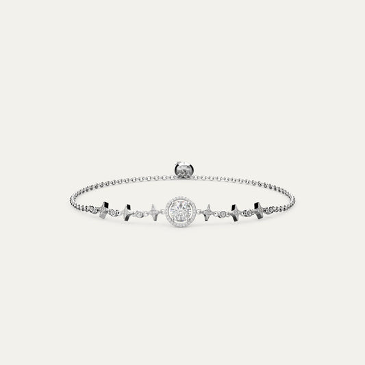 Goldmacher Lyric Sterling Silver Bolo Bracelet with Round Moissanite and Star Accents – Adjustable and Modern