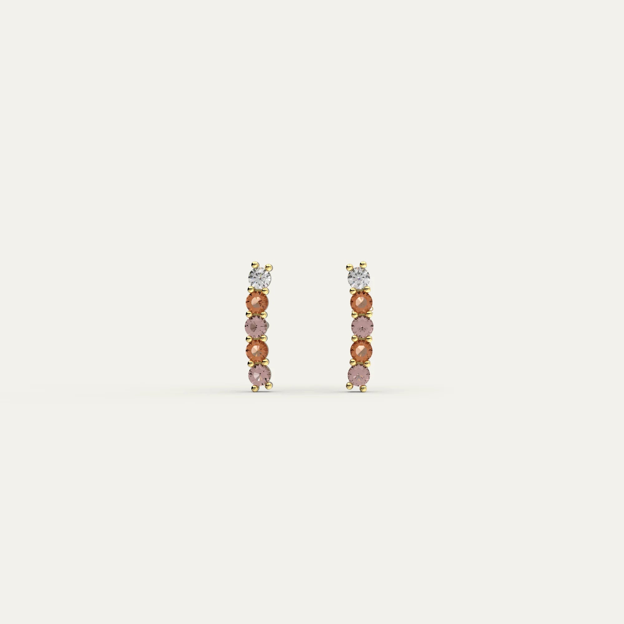 Goldmacher Mocha Mousse Earrings – 18K Gold Plated with Champagne and Amethyst Zircon Stones in Curved Design