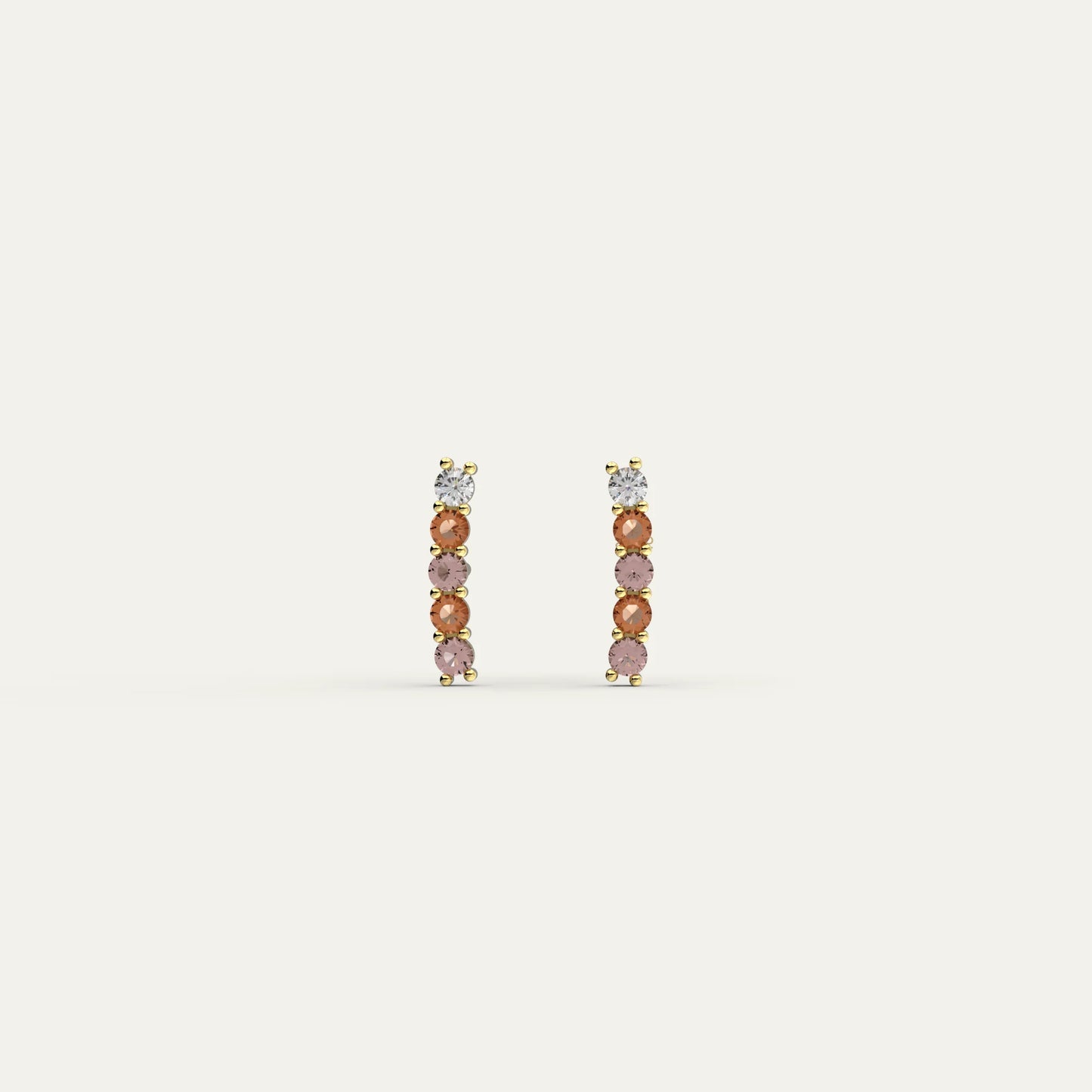 Goldmacher Mocha Mousse Earrings – 18K Gold Plated with Champagne and Amethyst Zircon Stones in Curved Design