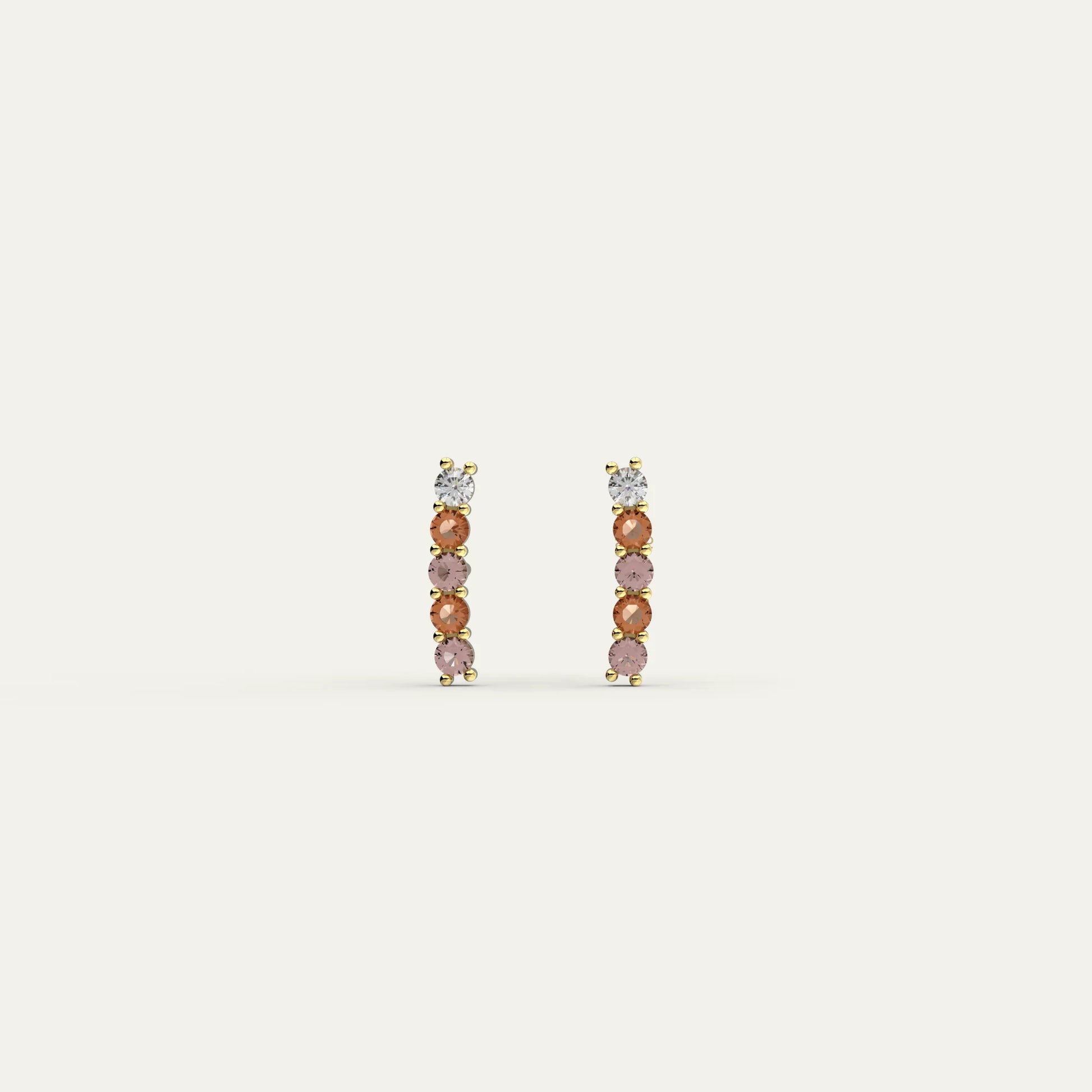 Goldmacher Mocha Mousse Earrings – 18K Gold Plated with Champagne and Amethyst Zircon Stones in Curved Design