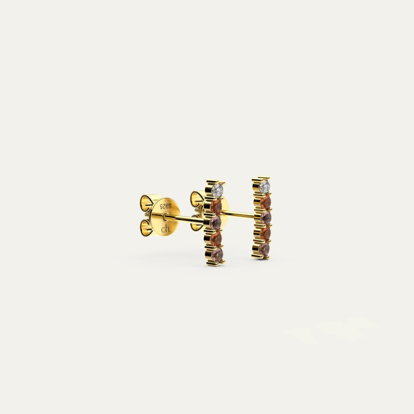 Goldmacher Mocha Mousse Earrings – Sculpted Arc with Warm Champagne and Light Purple Stones in 18K Finish