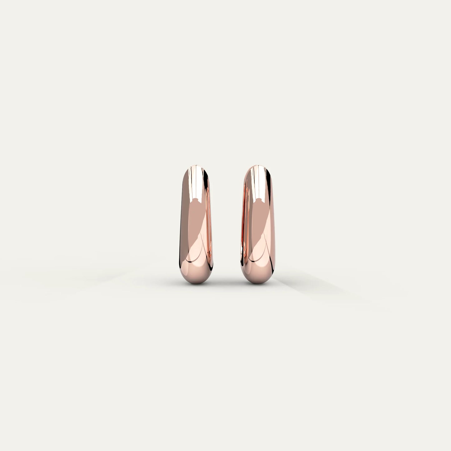 Rose Gold Molten Drop Earrings – Fluid Rounded Hoop with Soft Reflective Surface