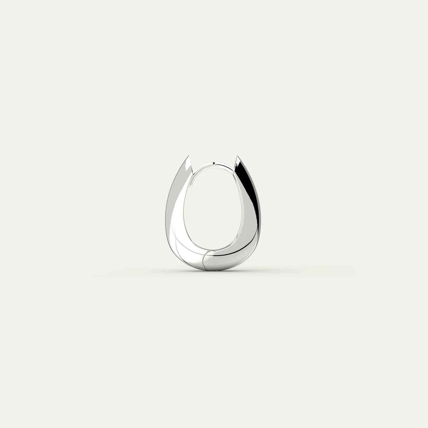 Molten Drop Earrings – Rhodium Plated Silver with High-Polish Curved Hoop Silhouette