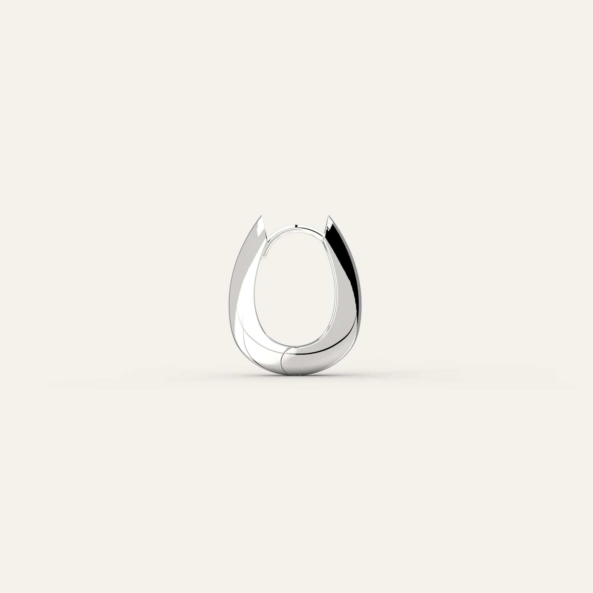Molten Drop Earrings – Rhodium Plated Silver with High-Polish Curved Hoop Silhouette