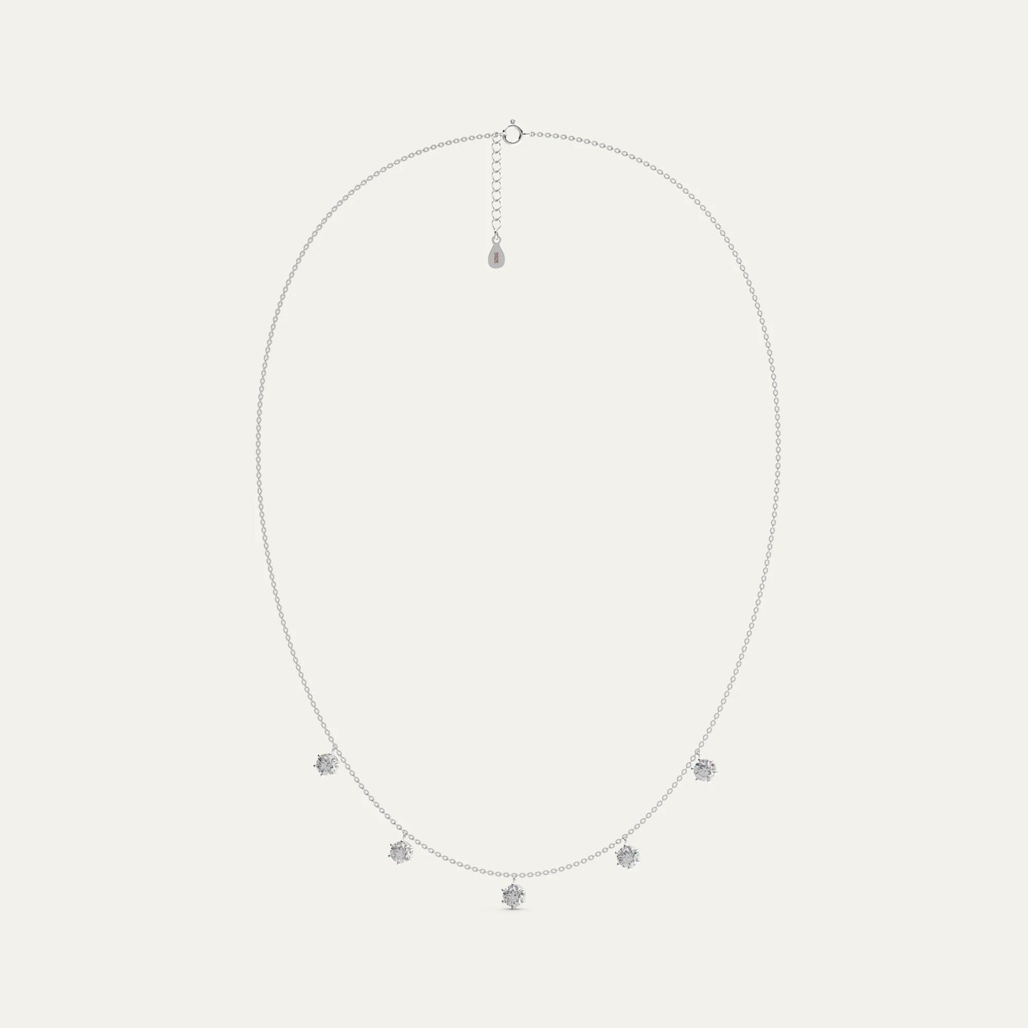 Sterling silver Phoebe necklace by Goldmacher – five round-cut moissanites in minimalist station design
