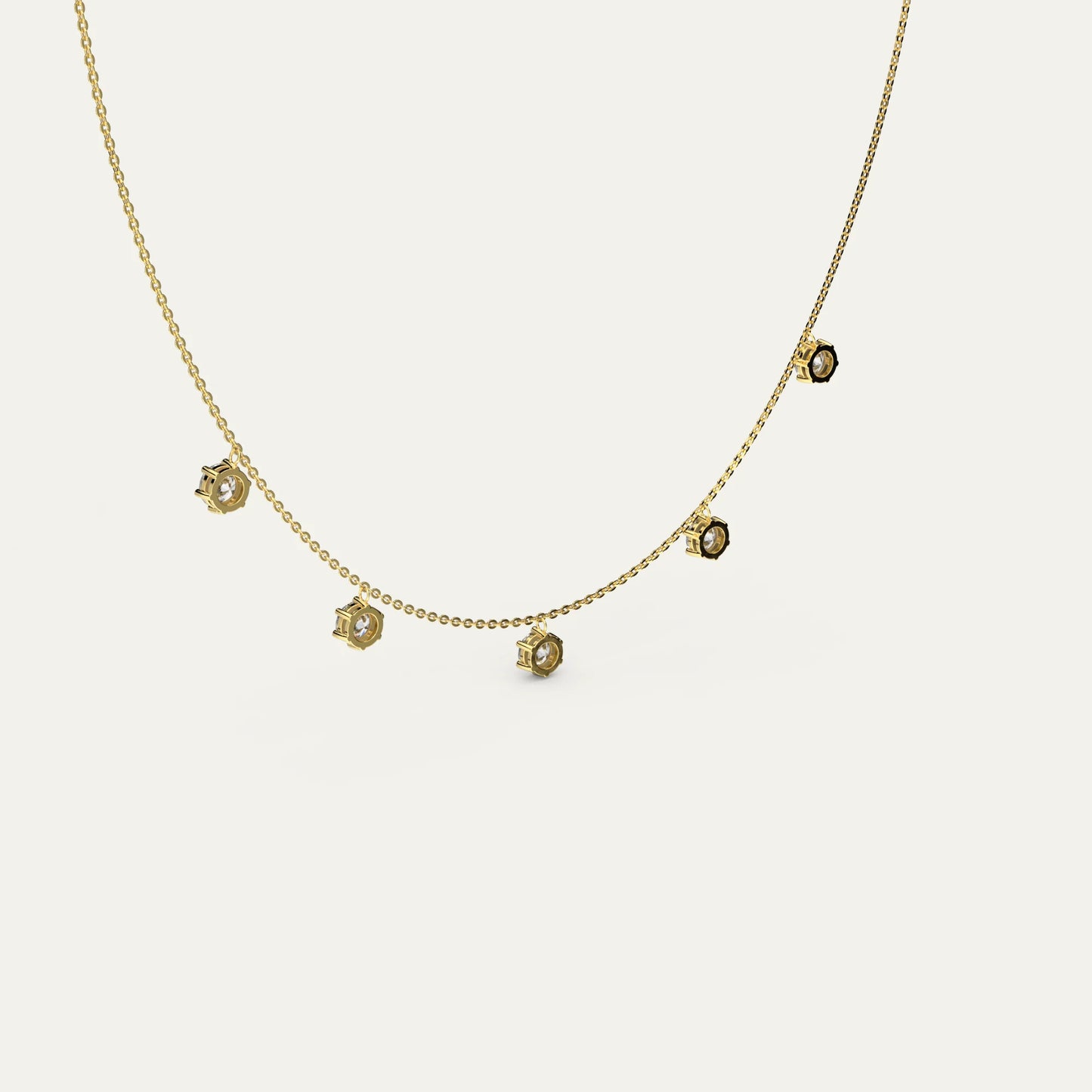 Goldmacher Phoebe necklace with 0.5ct moissanite gems – elegant floating 5-stone design in 18k gold plating