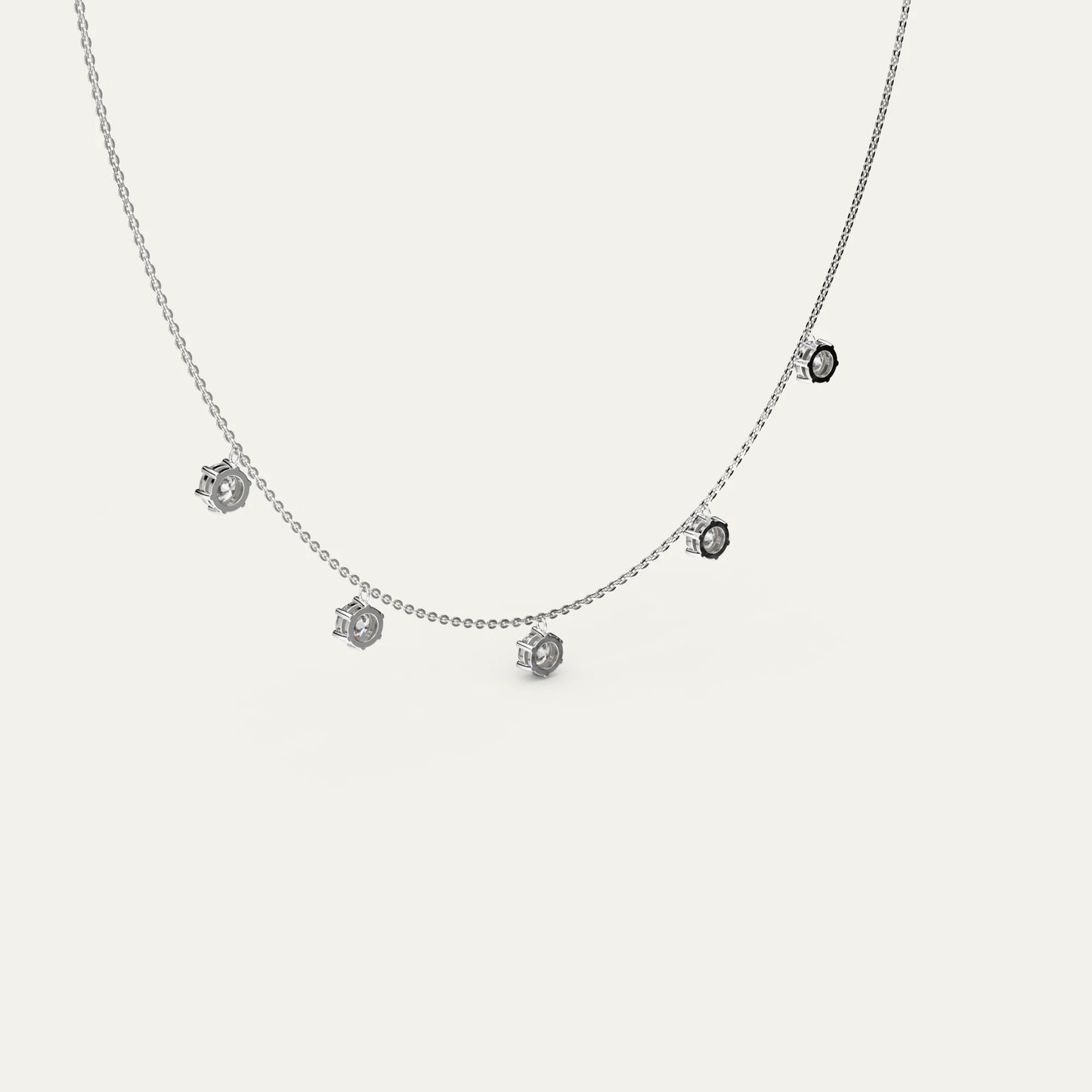 Goldmacher 925 silver Phoebe necklace with a floating five-stone moissanite layout – dainty and refined
