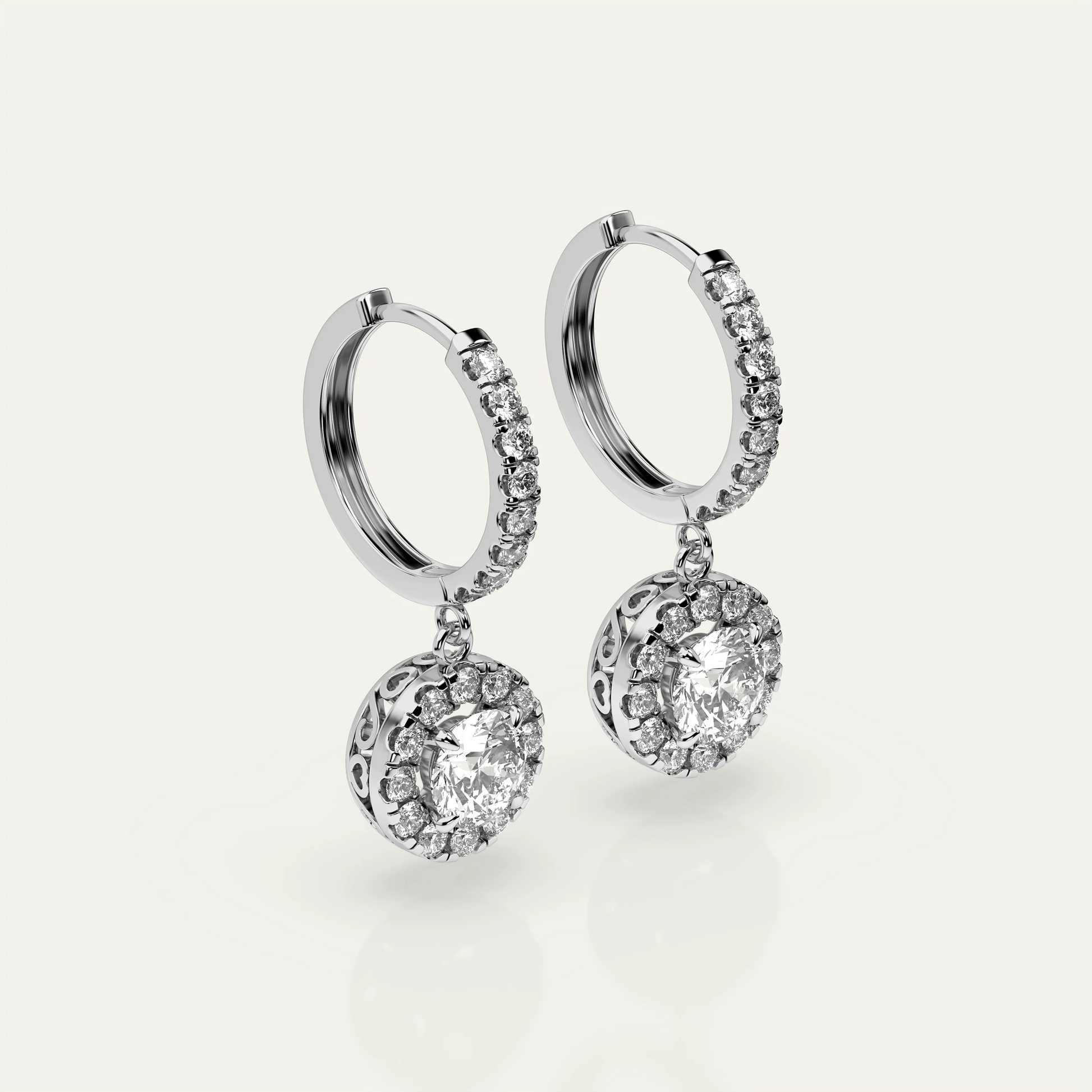 Drop-style moissanite earrings in 925 silver – Goldmacher Pollux 1ct round halo design for everyday or formal wear.