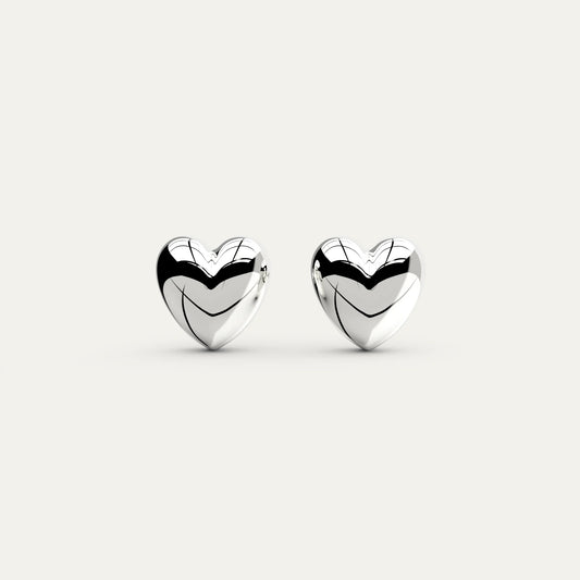 Goldmacher Puffy Heart Earrings – Rhodium Plated Studs with High-Polish Finish on Solid 925 Sterling Silver