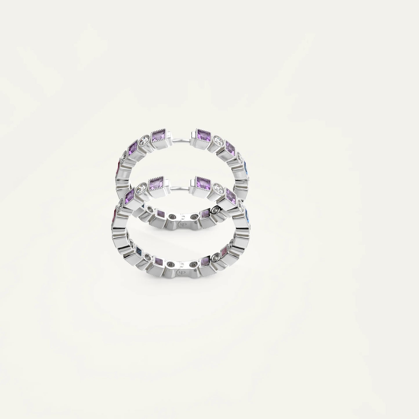 Goldmacher Prism Loop Earrings – Small Sterling Silver Hoops with Pastel Zircon Stones in Gradient Pattern