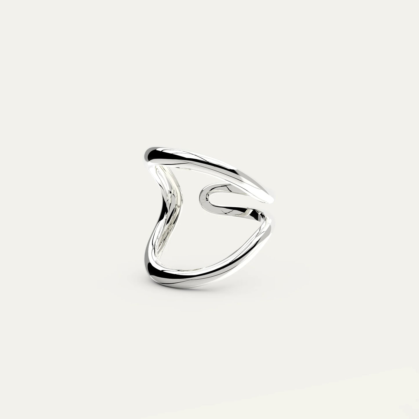 Swirl Ring in Rhodium Silver – Side Profile with Smooth Abstract Flow