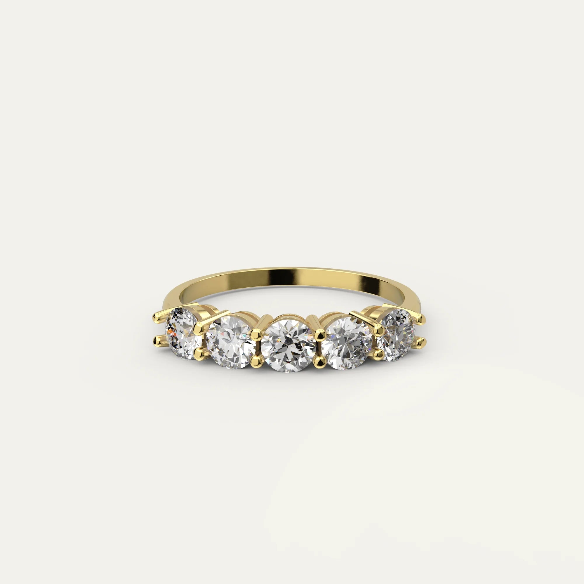 Goldmacher Rigel 18k gold ring with five 0.3ct moissanite stones, totaling 1.5 carats