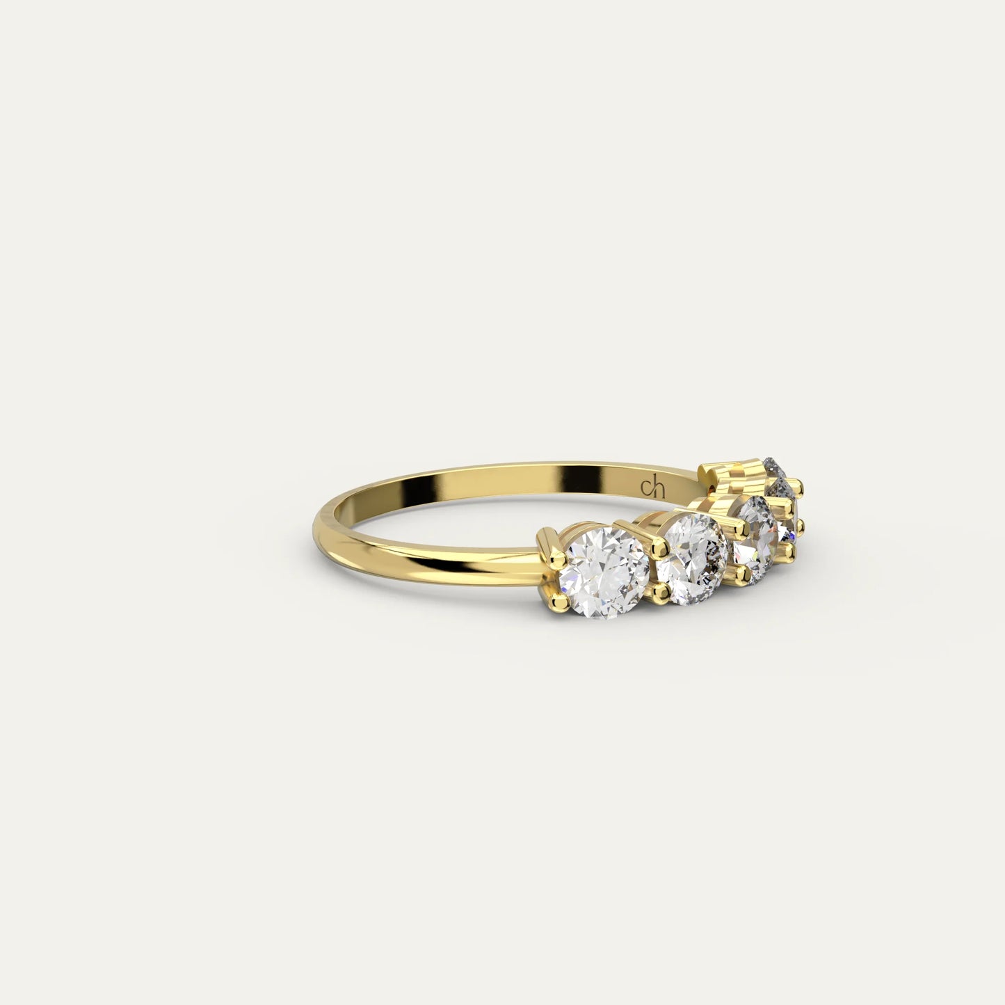 Goldmacher Rigel 18k Gold Ring with Five 0.3ct Moissanite Stones (1.5ctw Total) – Modern Five-Stone Design for Versatile Stacking or Solo Wear.