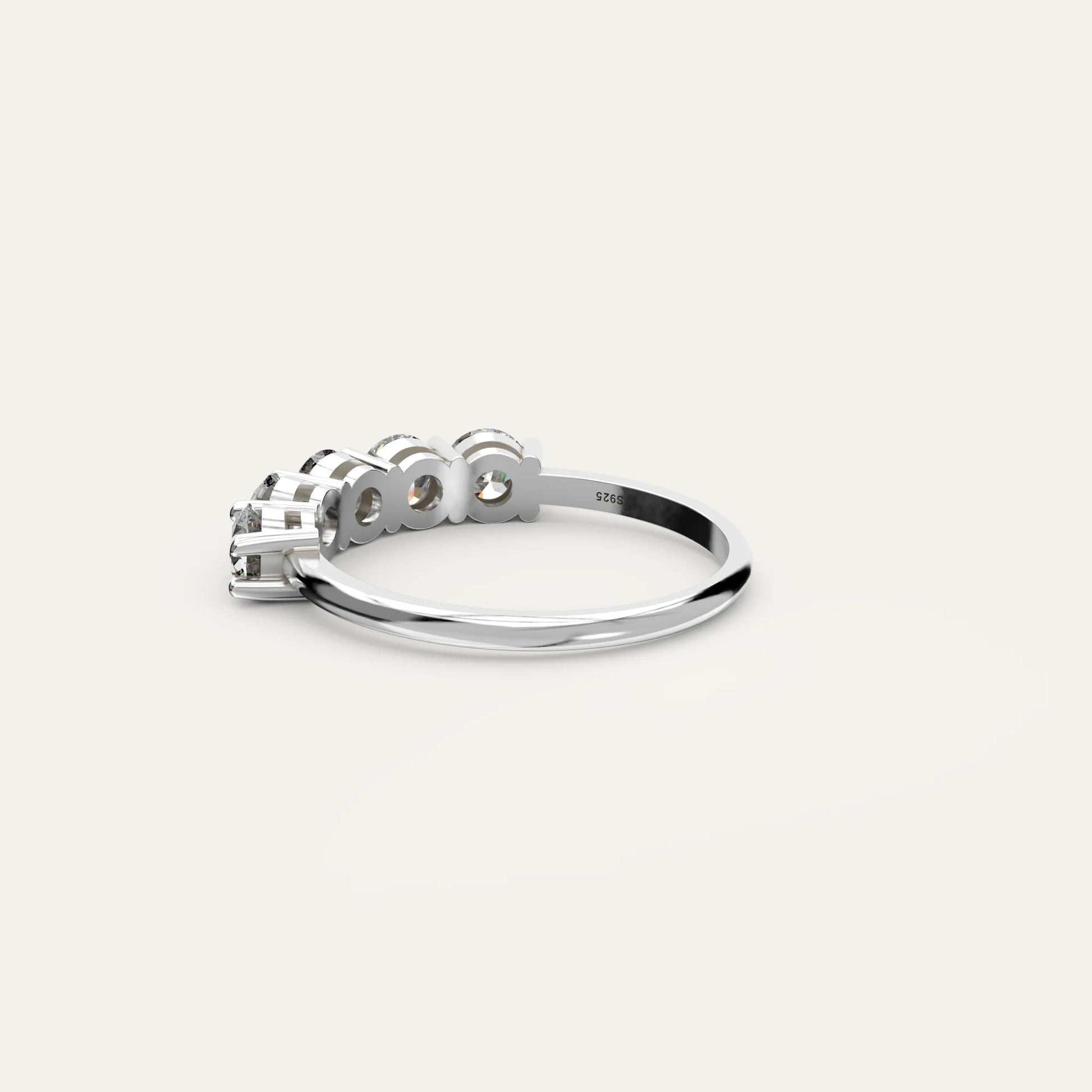 Goldmacher Rigel 925 Silver Partial Gem Ring – Five 0.3ct Moissanites Set on Band Top (1.5ctw) for Lightweight, Hypoallergenic Comfort.