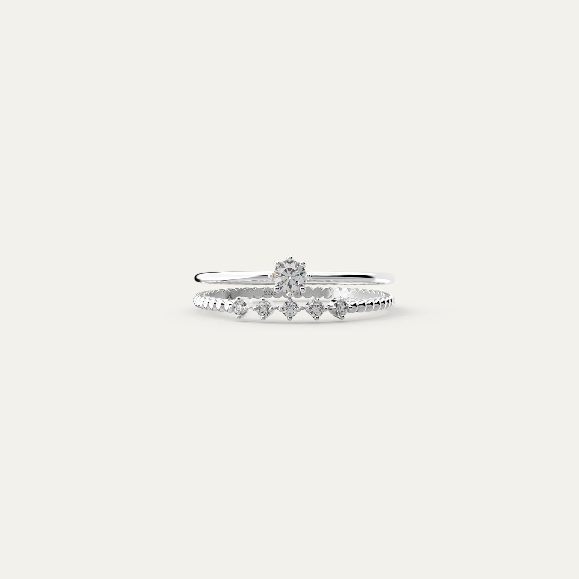 Goldmacher Ara 925 Silver Moissanite Stacking Rings – 0.1ct Total Sparkle for Affordable, Lightweight Everyday Elegance.
