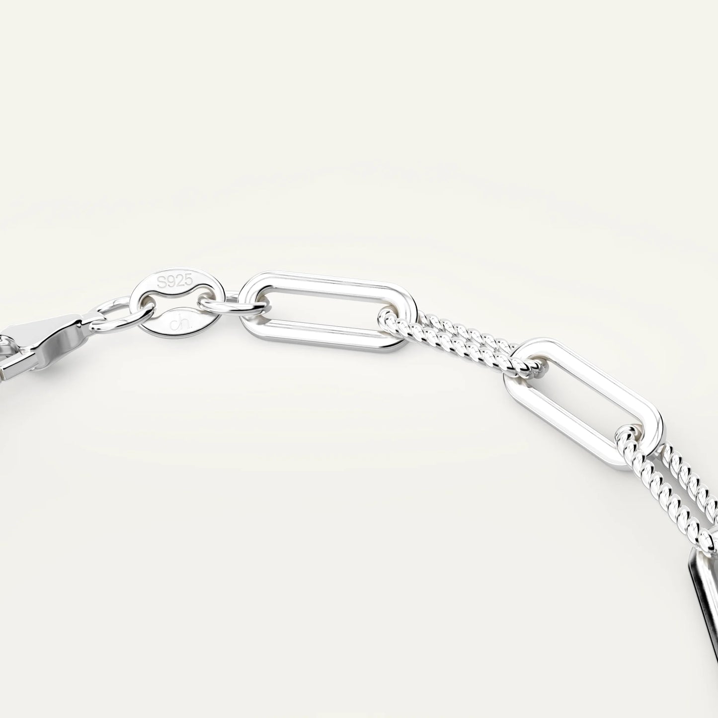 Goldmacher Silver Bold Chain Bracelet – Mixed-Finish Links with Rope Texture and High Polish