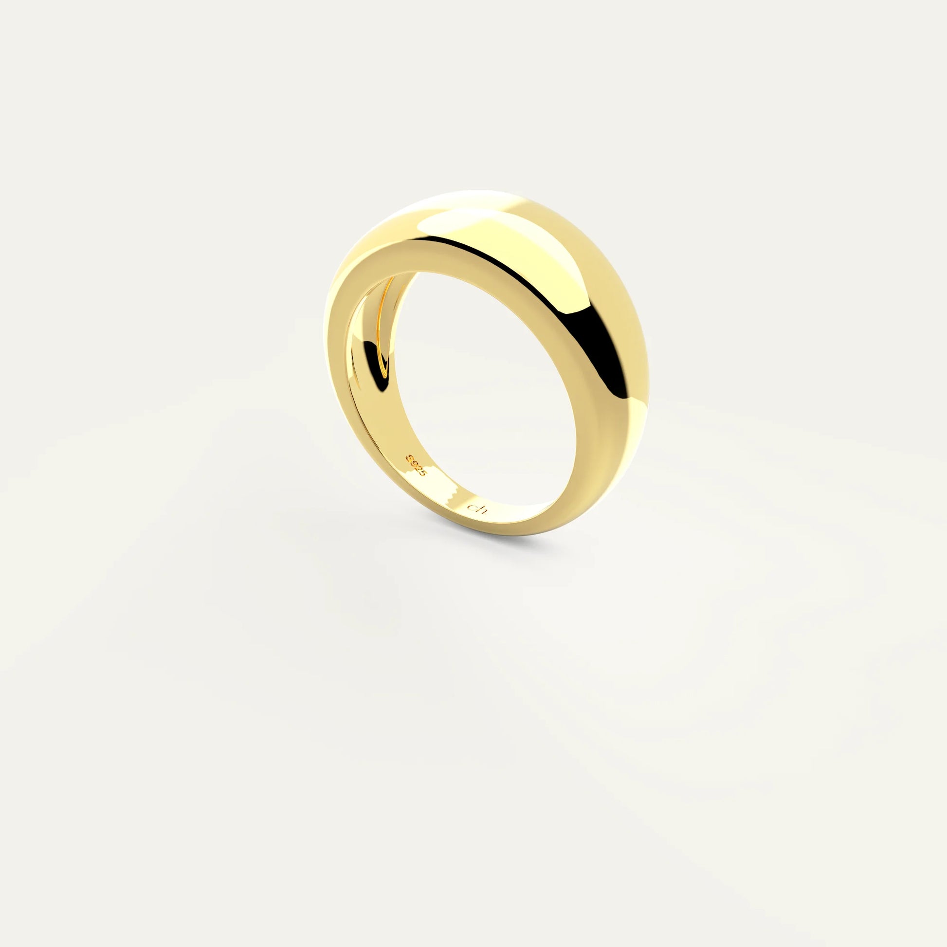Goldmacher Bold Dome Ring – 18K Gold Plated 925 Silver, Minimalist Wide Band with Sculptural Curve