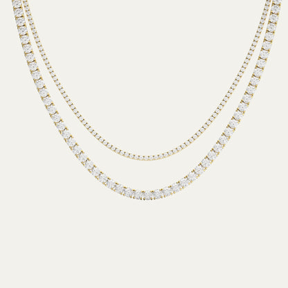 Goldmacher Canes 4mm and 2mm tennis chain in silver with round moissanite stones comparation
