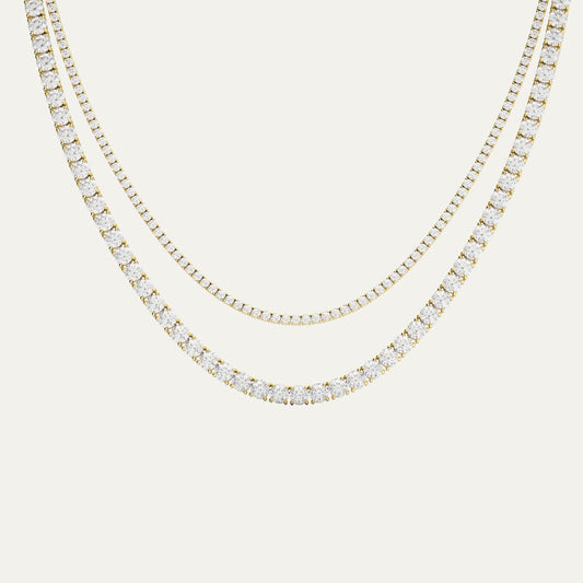 Goldmacher Canes 4mm and 2mm tennis chain in silver with round moissanite stones comparation
