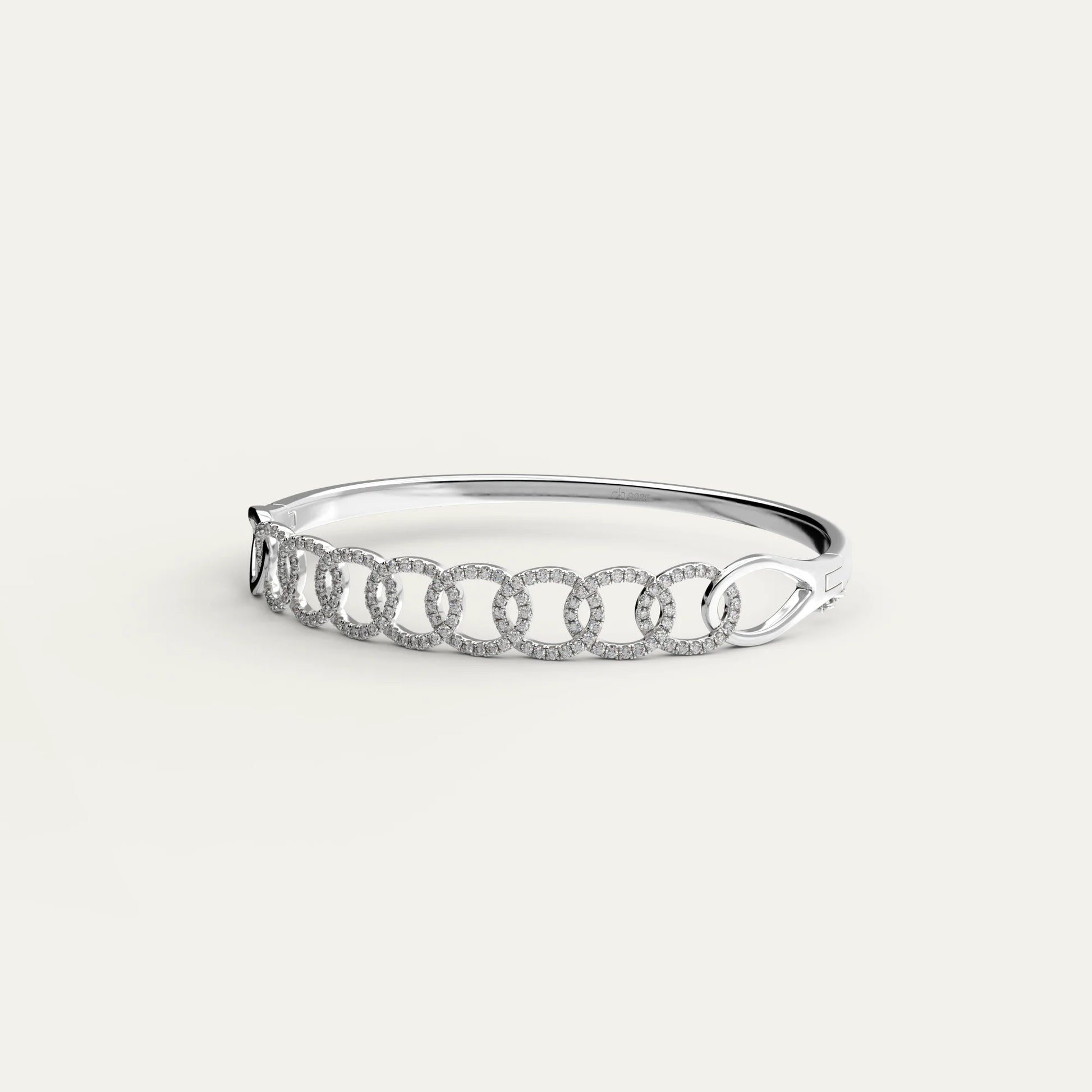 Front view of Goldmacher Cuban Link Bracelet in 925 silver with zircon stones
